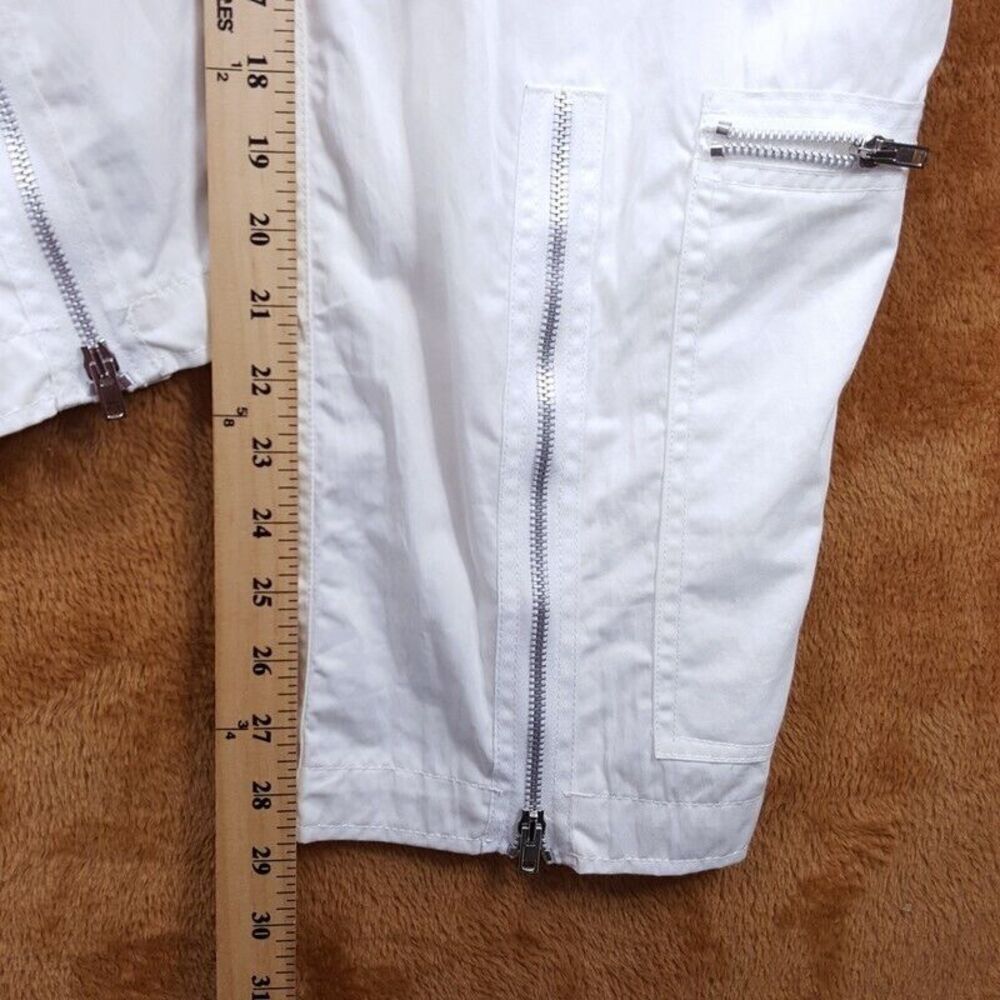HELMUT LANG Womens Pants Size 10 White Tapered Crop Belted Zippers FLIGHT $540 - Picture 10 of 12